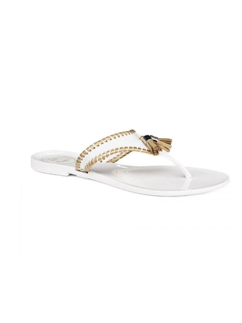 NIB Jack Rogers Alana Tassels Jelly Flip Flop Sandals in White / Gold